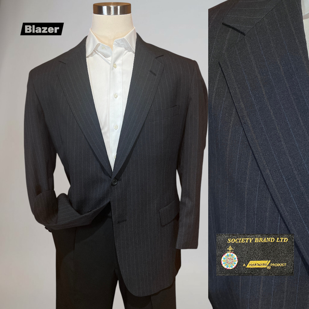 Vtg Society Brand x Hartmarx 44R Gray w/ Subtle Blue Red Stripe Blazer USA